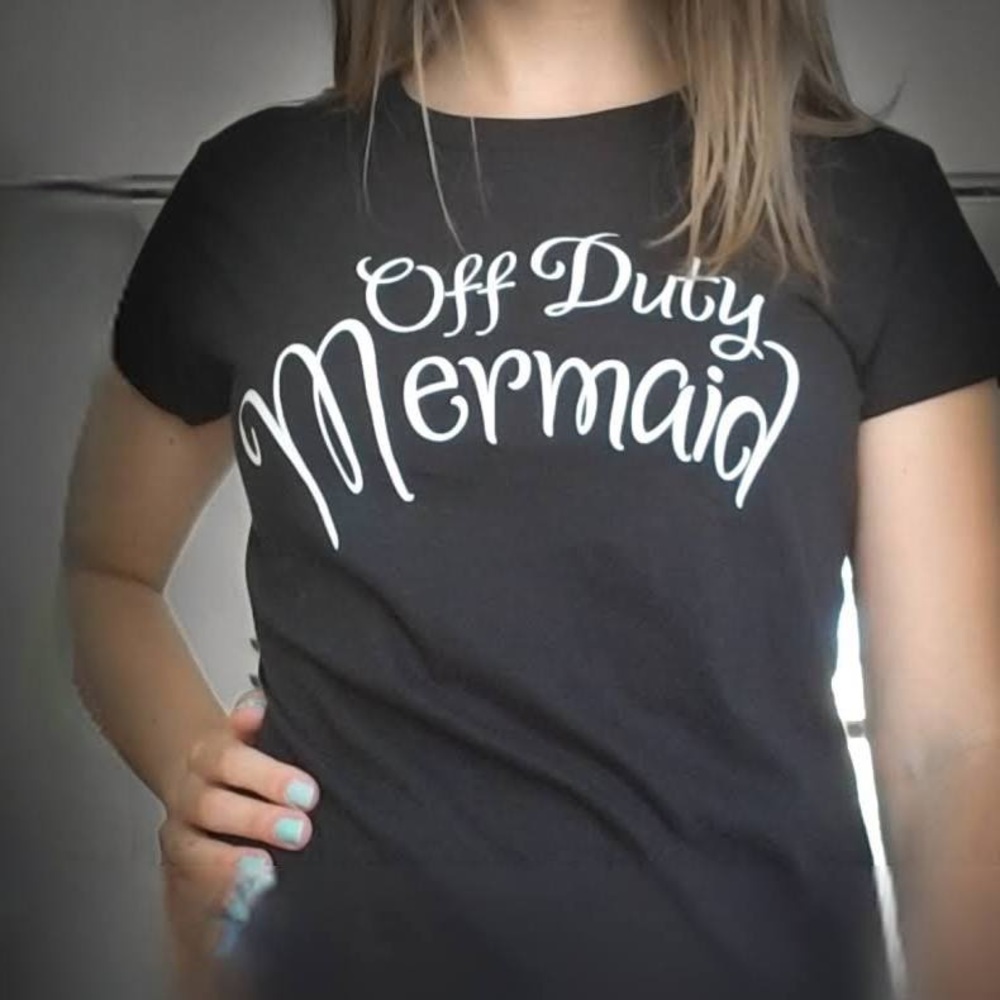 Women’s Black “Off Duty Mermaid” TShirt- size Small- **NEVER WORN**